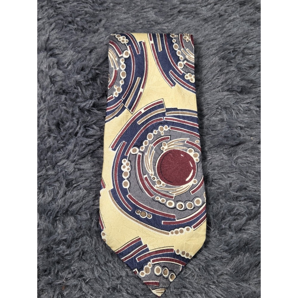Vintage Oscar de la Renta 100% Silk Tie‎ Blue Red Abstract Pattern Designer Tie